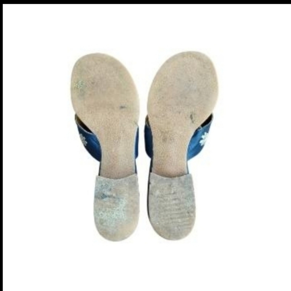 Jack Rogers Navy Blue Tan Leather Daisy Flower Slip On Slide Sandal Women Shoe 8 - Picture 8 of 10